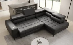 Designer Ecksofa Seluna mit elektrischer Schlaffunktion, Induktion und Stauraum in Echtleder
