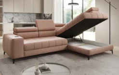 Designer Ecksofa Seluna mit elektrischer Schlaffunktion, Induktion und Stauraum in Echtleder