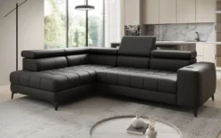 Designer Ecksofa Seluna mit elektrischer Schlaffunktion, Induktion und Stauraum in Echtleder