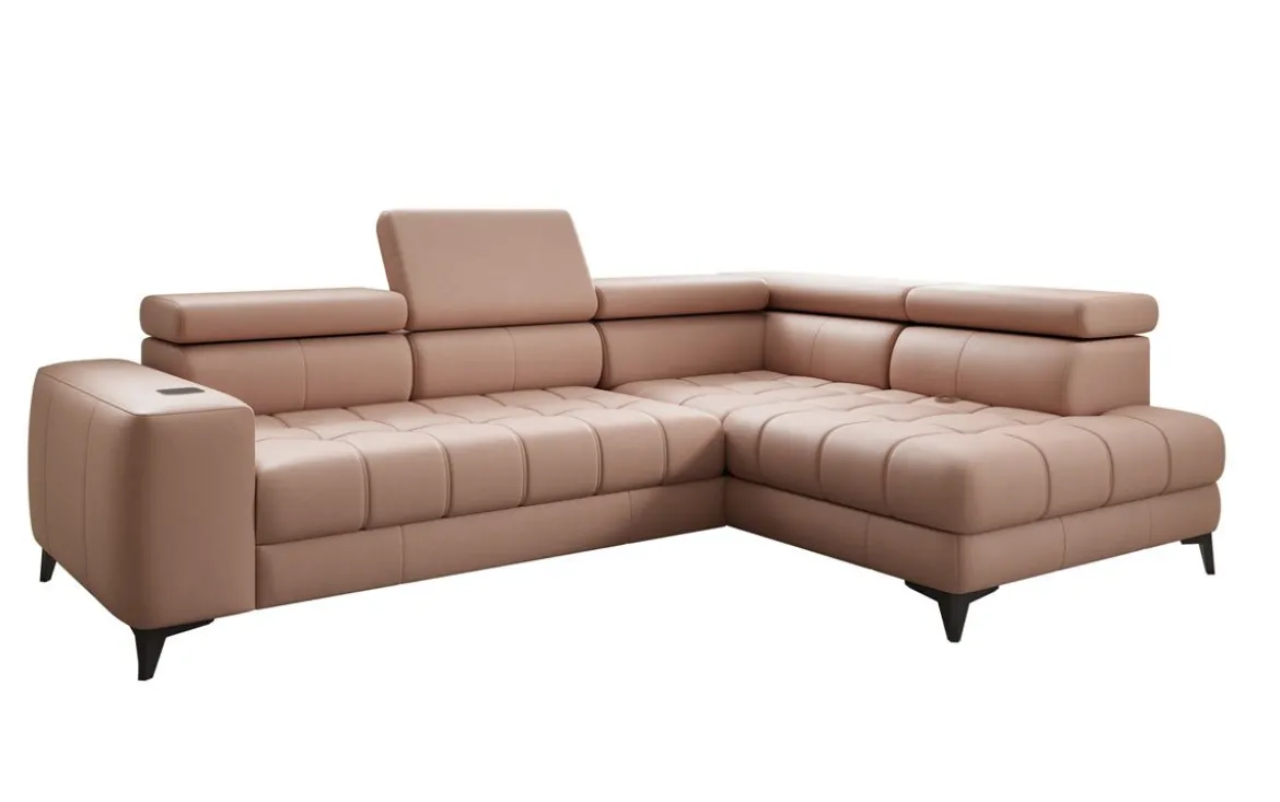 Designer Ecksofa Seluna mit elektrischer Schlaffunktion, Induktion und Stauraum in Echtleder