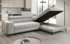 Designer Ecksofa Seluna mit elektrischer Schlaffunktion, Induktion und Stauraum in Echtleder