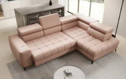 Designer Ecksofa Seluna mit elektrischer Schlaffunktion, Induktion und Stauraum in Echtleder