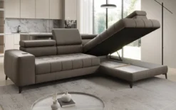 Designer Ecksofa Seluna mit elektrischer Schlaffunktion, Induktion und Stauraum in Echtleder