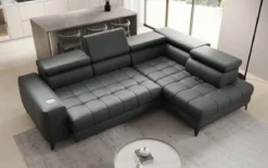 Designer Ecksofa Seluna mit elektrischer Schlaffunktion, Induktion und Stauraum in Echtleder