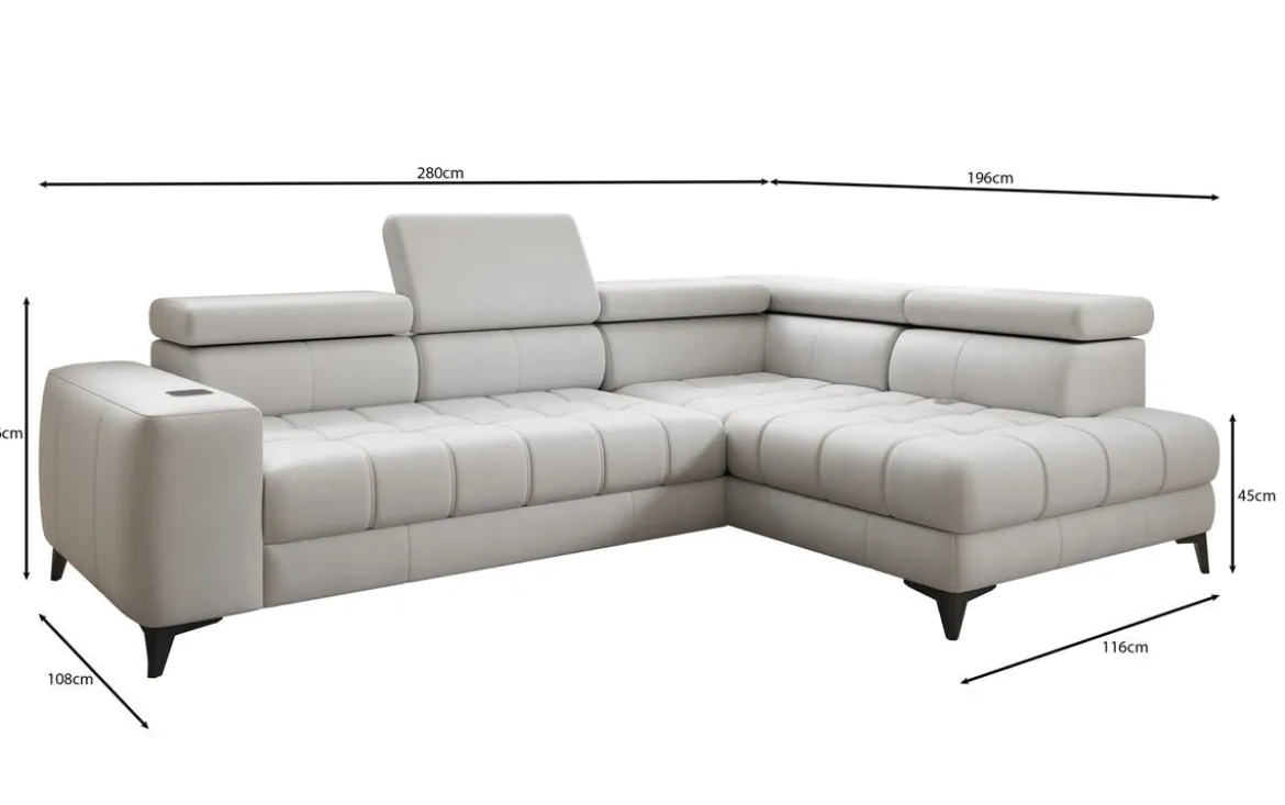 Designer Ecksofa Seluna mit elektrischer Schlaffunktion, Induktion und Stauraum in Echtleder