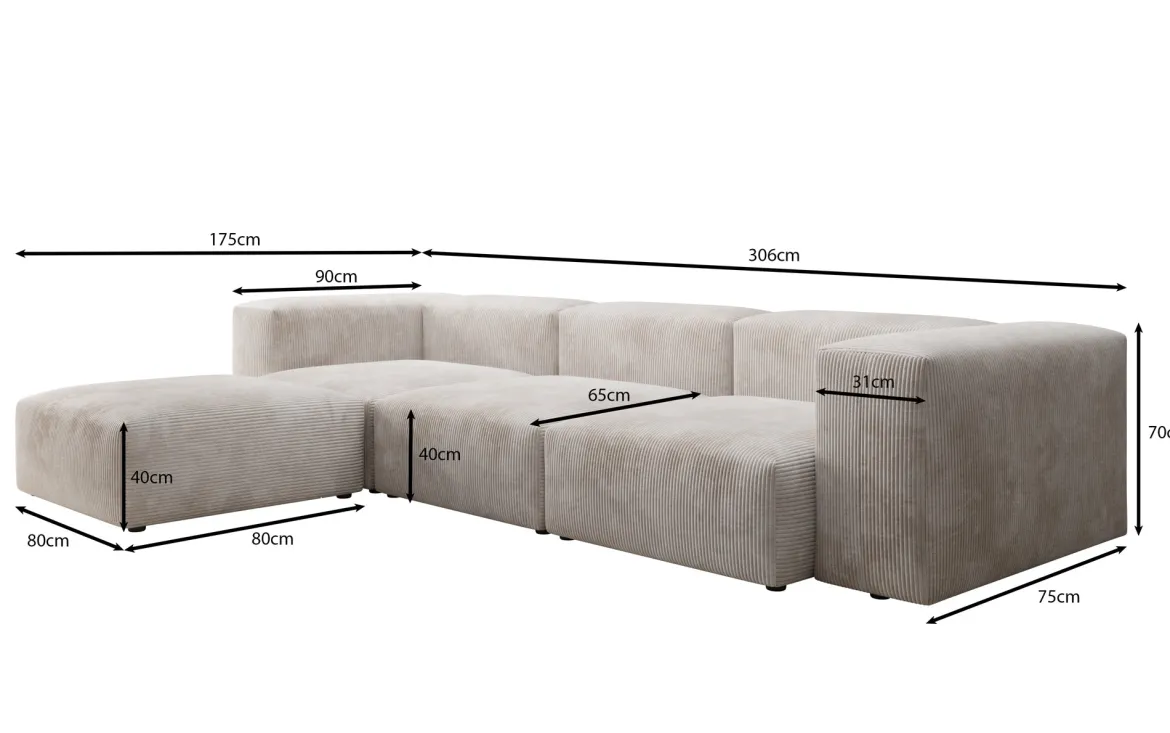 Designer Ecksofa Snug in Cord