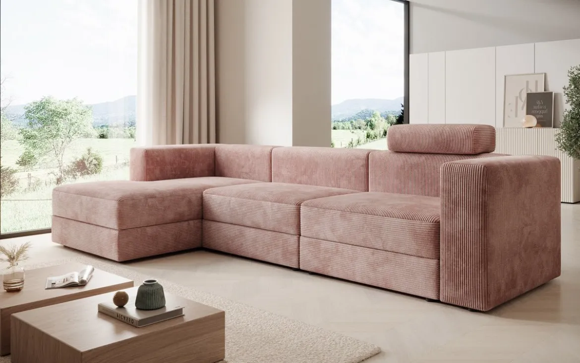Designer Ecksofa Stockholm in Cord mit Stauraum