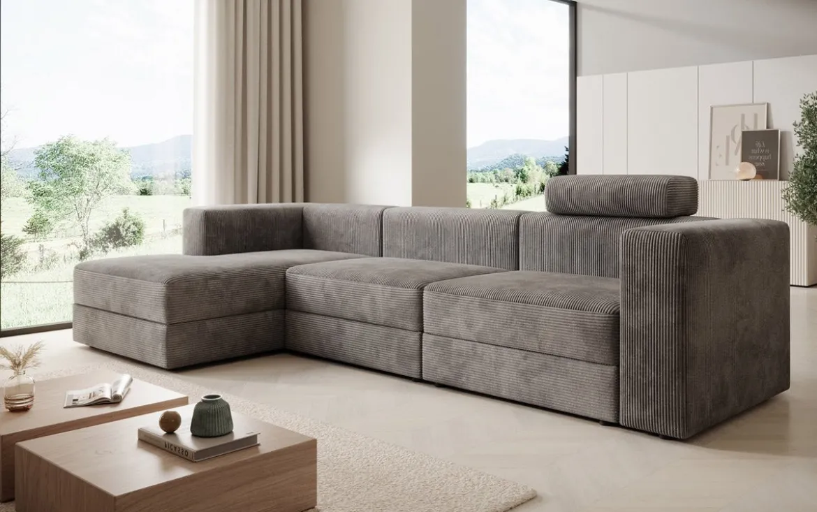 Designer Ecksofa Stockholm in Cord mit Stauraum