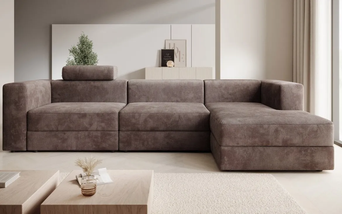 Designer Ecksofa Stockholm in Cord mit Stauraum