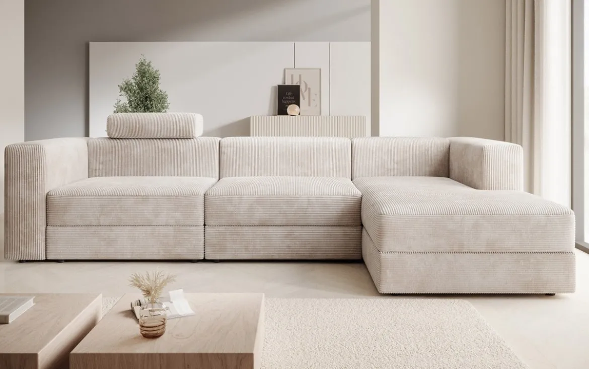 Designer Ecksofa Stockholm in Cord mit Stauraum