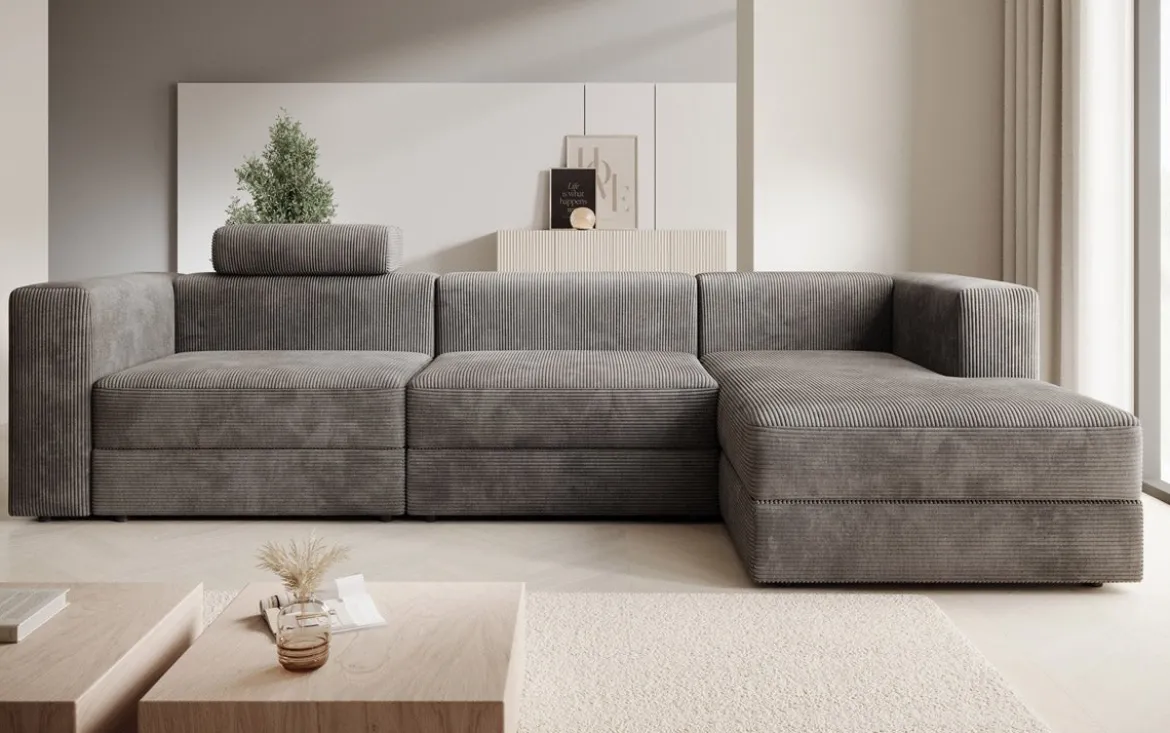 Designer Ecksofa Stockholm in Cord mit Stauraum