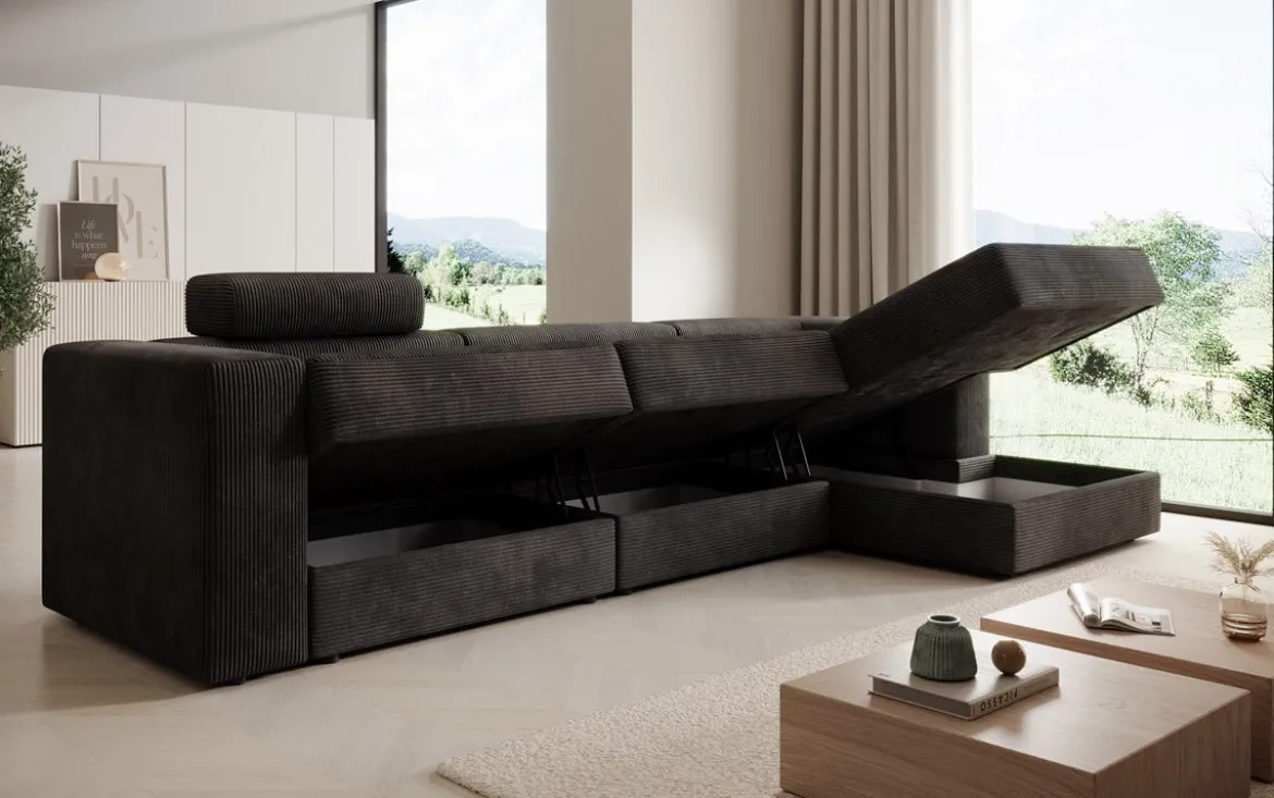 Designer Ecksofa Stockholm in Cord mit Stauraum