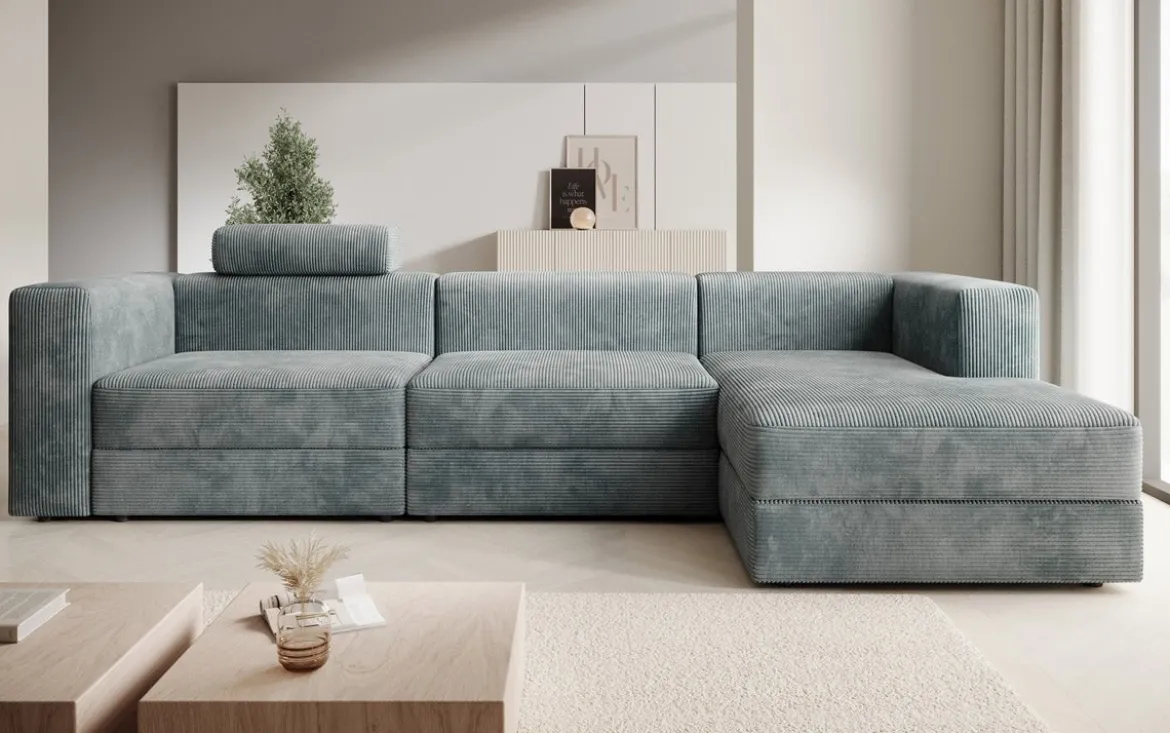 Designer Ecksofa Stockholm in Cord mit Stauraum