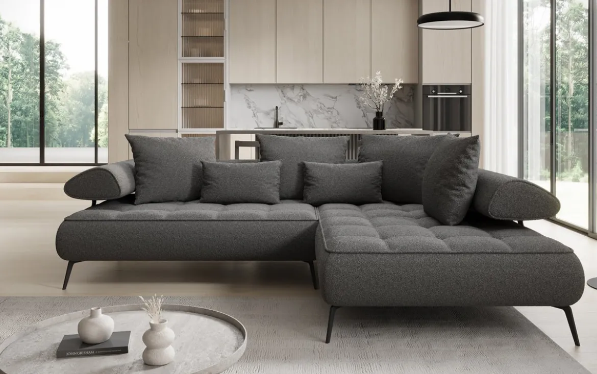 Designer Ecksofa Sydney Bouclé mit elektrischer Schlaffunktion