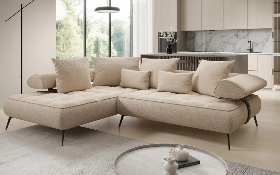 Designer Ecksofa Sydney Bouclé mit elektrischer Schlaffunktion