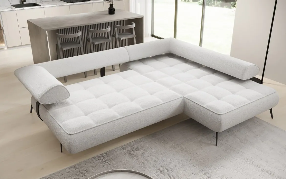 Designer Ecksofa Sydney Bouclé mit elektrischer Schlaffunktion