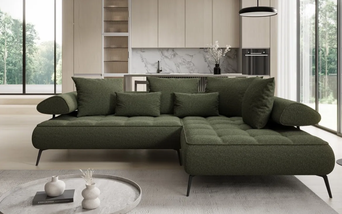 Designer Ecksofa Sydney Bouclé mit elektrischer Schlaffunktion