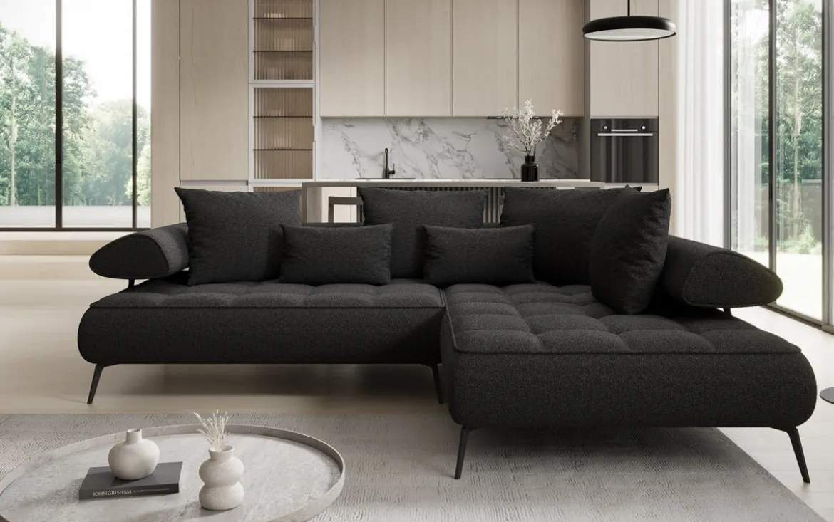 Designer Ecksofa Sydney Bouclé mit elektrischer Schlaffunktion