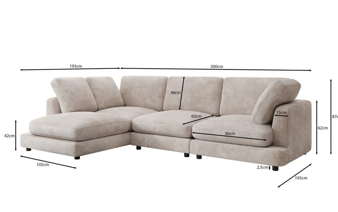 Designer Ecksofa Thalessa in Cord