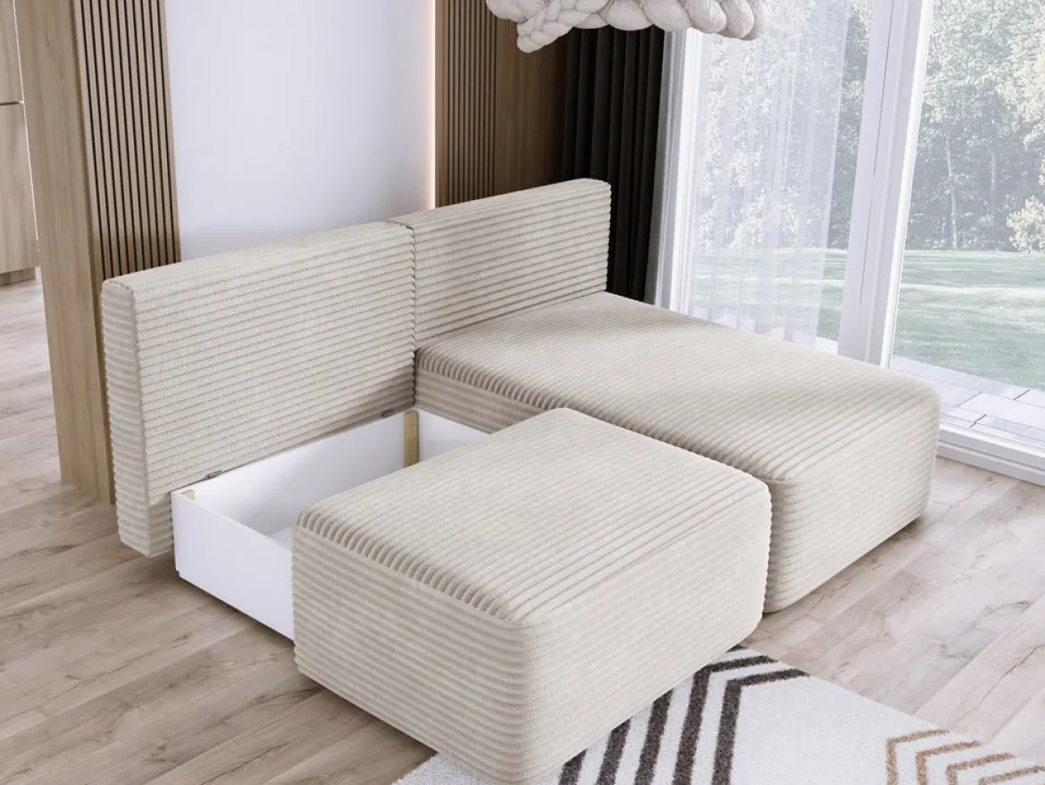Designer Ecksofa Tilia Cord mit Schlaffunktion und Stauraum