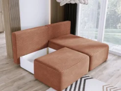 Designer Ecksofa Tilia Cord mit Schlaffunktion und Stauraum