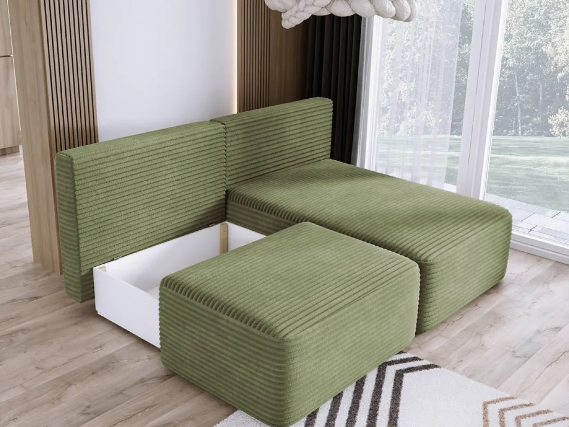 Designer Ecksofa Tilia Cord mit Schlaffunktion und Stauraum