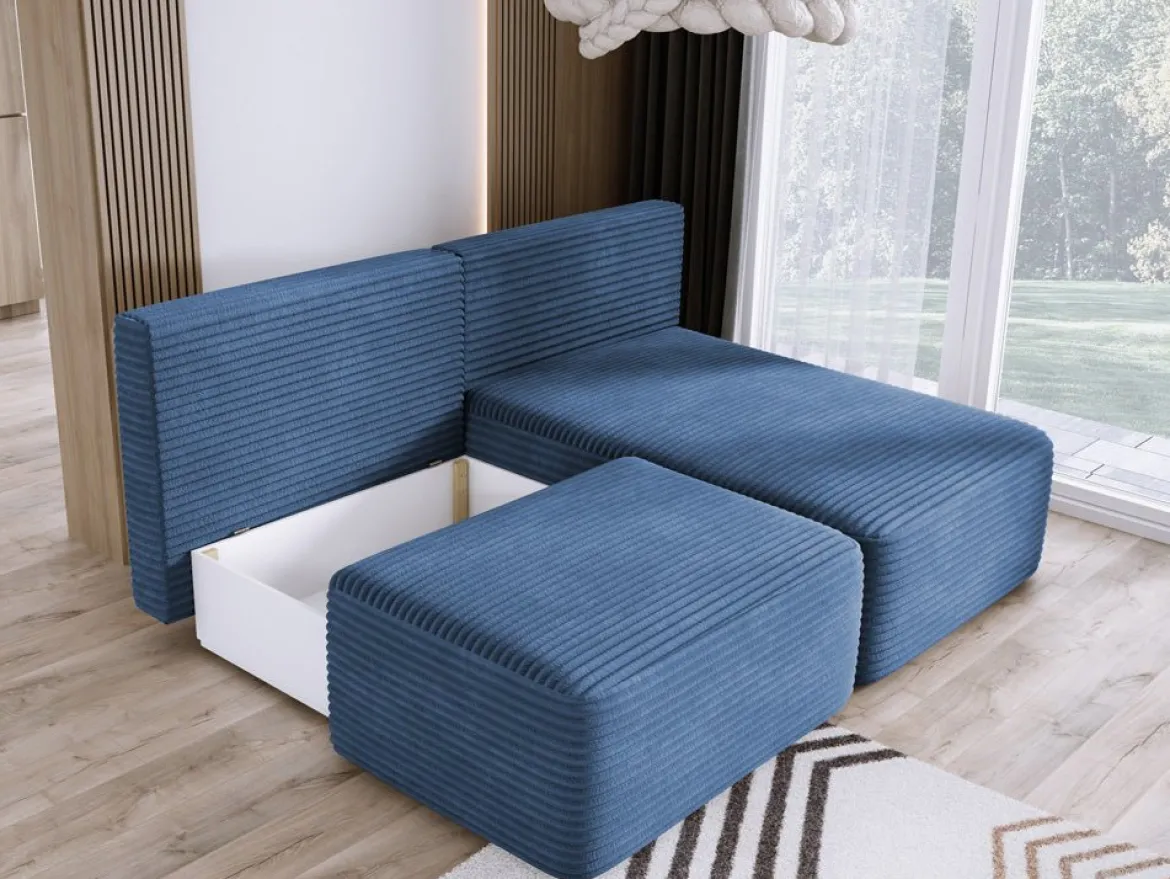 Designer Ecksofa Tilia Cord mit Schlaffunktion und Stauraum