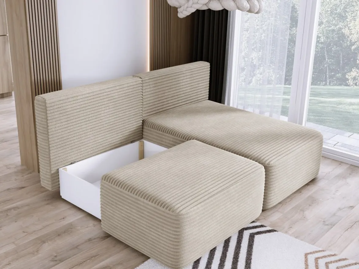 Designer Ecksofa Tilia Cord mit Schlaffunktion und Stauraum
