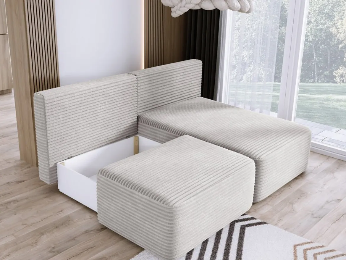 Designer Ecksofa Tilia Cord mit Schlaffunktion und Stauraum