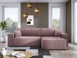 Designer Ecksofa Velanova mit Schlaffunktion und Stauraum aus Cord