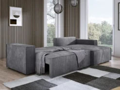 Designer Ecksofa Velanova mit Schlaffunktion und Stauraum aus Cord