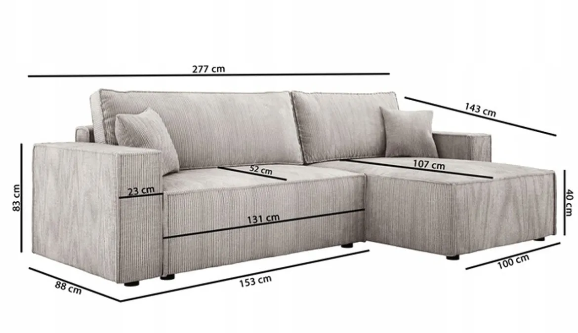 Designer Ecksofa Velanova mit Schlaffunktion und Stauraum aus Cord