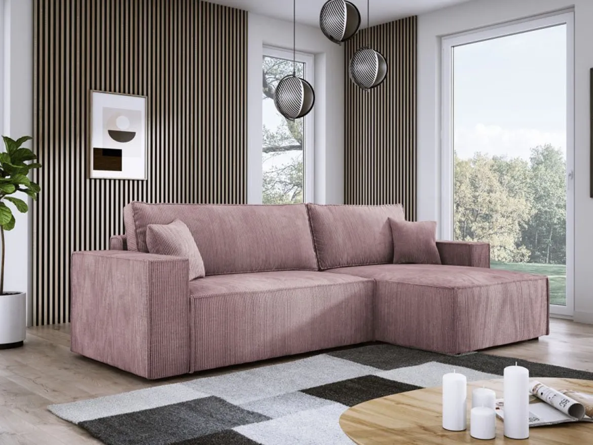 Designer Ecksofa Velanova mit Schlaffunktion und Stauraum aus Cord