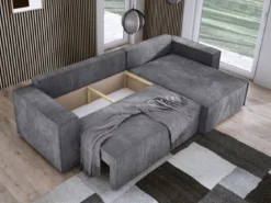 Designer Ecksofa Velanova mit Schlaffunktion und Stauraum aus Cord