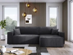 Designer Ecksofa Velanova mit Schlaffunktion und Stauraum aus Cord