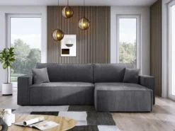 Designer Ecksofa Velanova mit Schlaffunktion und Stauraum aus Cord