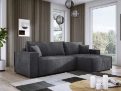 Designer Ecksofa Velanova mit Schlaffunktion und Stauraum aus Cord
