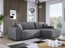 Designer Ecksofa Velanova mit Schlaffunktion und Stauraum aus Cord