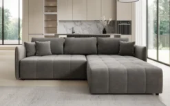 Designer Ecksofa Velaro mit Schlaf- und Klappfunktion in Samt