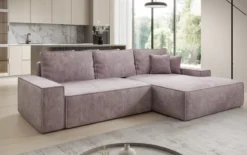 Designer Ecksofa Verona mit breiter Ottomane mit Schlaf- und Klappfunktion in Cord