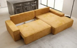 Designer Ecksofa Verona mit breiter Ottomane mit Schlaf- und Klappfunktion in Cord