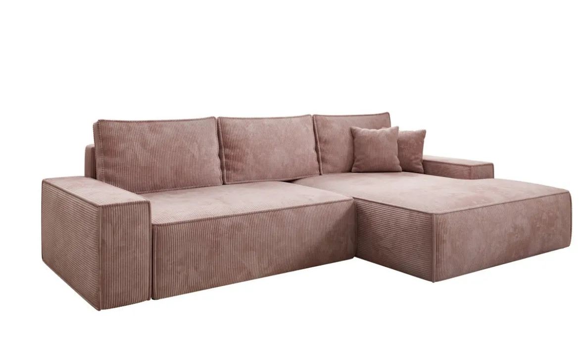 Designer Ecksofa Verona mit breiter Ottomane mit Schlaf- und Klappfunktion in Cord