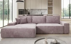 Designer Ecksofa Verona mit breiter Ottomane mit Schlaf- und Klappfunktion in Cord