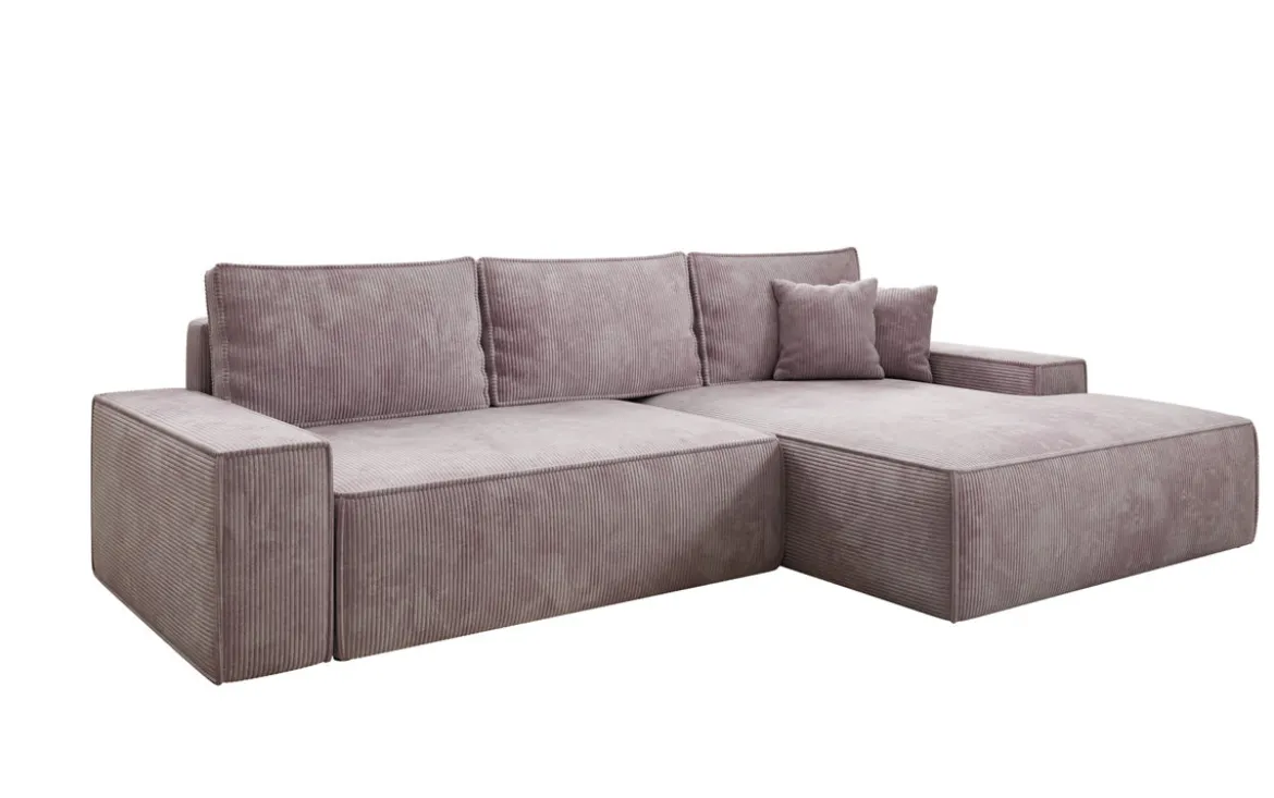 Designer Ecksofa Verona mit breiter Ottomane mit Schlaf- und Klappfunktion in Cord
