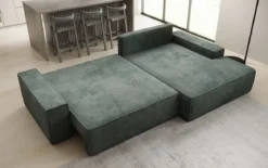 Designer Ecksofa Verona mit breiter Ottomane mit Schlaf- und Klappfunktion in Cord