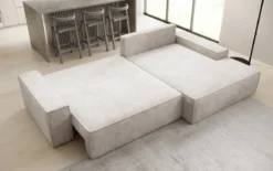 Designer Ecksofa Verona mit breiter Ottomane mit Schlaf- und Klappfunktion in Cord
