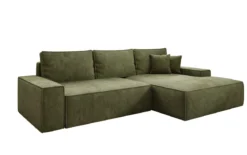 Designer Ecksofa Verona mit breiter Ottomane mit Schlaf- und Klappfunktion in Cord