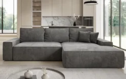 Designer Ecksofa Verona mit breiter Ottomane mit Schlaf- und Klappfunktion in Cord