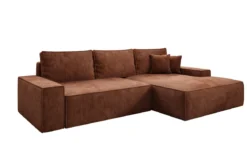 Designer Ecksofa Verona mit breiter Ottomane mit Schlaf- und Klappfunktion in Cord