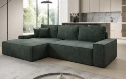 Designer Ecksofa Verona mit breiter Ottomane mit Schlaf- und Klappfunktion in Cord
